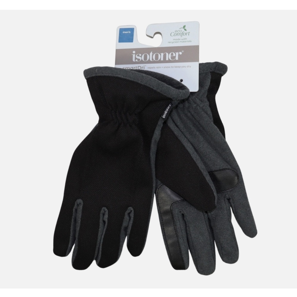 Isotoner Men's Dual-Tone Black and Gray Gloves
